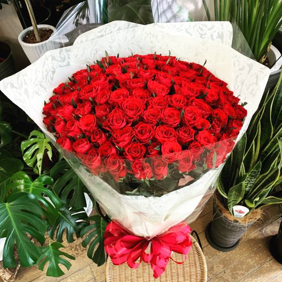 赤バラ100本の花束